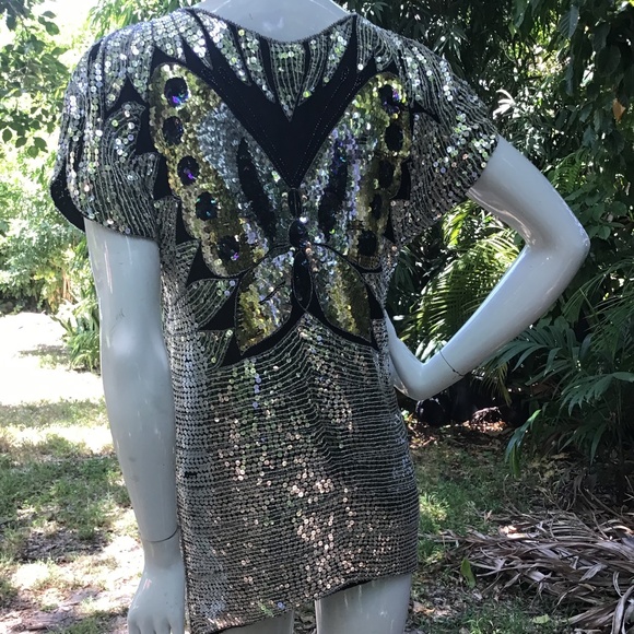 Vintage 80s butterfly sequins silk top - Picture 8 of 12